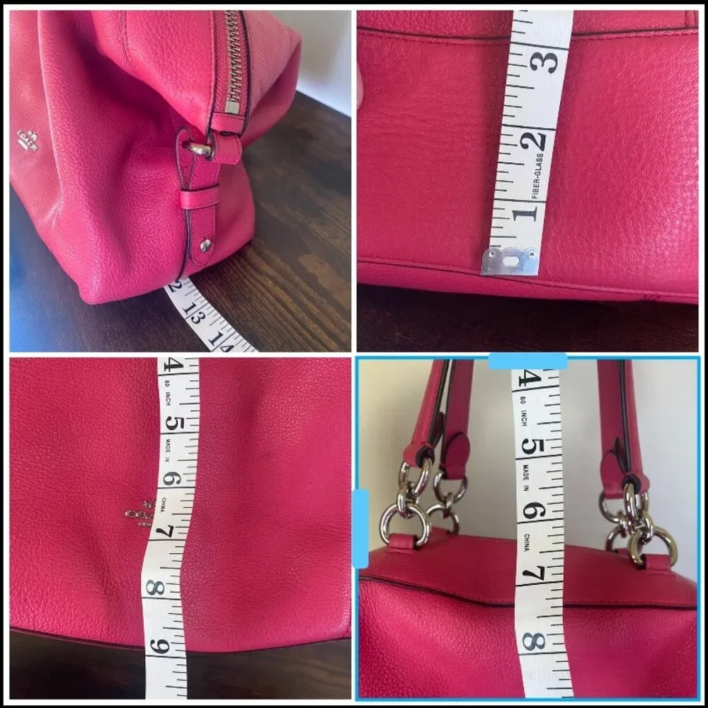 Coach Fuchsia Pink Pebbled Leather Lenox Tote Bag With Detachable Strap - Picture 5 of 16